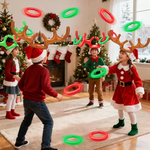 Miniatura 6 de TOPLEE Juego de 20 piezas inflables de cuernos de reno, fiesta de Navidad, juegos de sombrero de cuernos para niños y adultos, familia