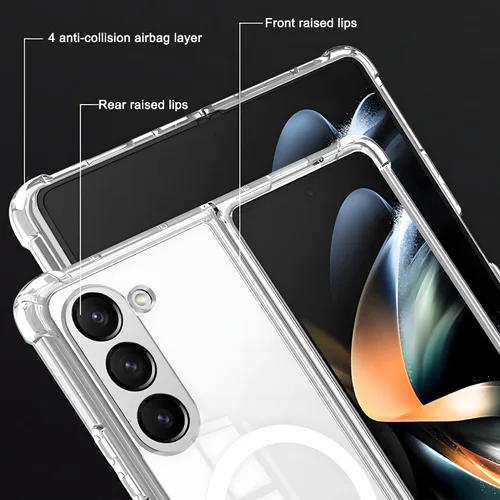 Miniatura 4 de Funda magnética transparente para Samsung Galaxy Z Fold 5 [compatible con accesorios MagSafe] Funda magnética delgada a prueba de golpes