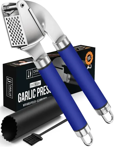 Miniatura 14 de Orblue - Prensa de ajo de acero inoxidable - Juego de picadora, trituradora y pelador de grado profesional premium - Fácil de limpiar, apto