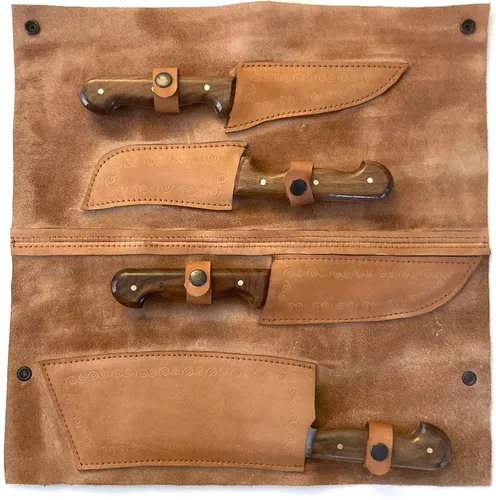 Miniatura 7 de Butcher Series - Juego de cuchillos y cuchillos forjados a mano de 4 piezas con funda de cuero auténtico, cuchillas de acero de alto carbono 5160