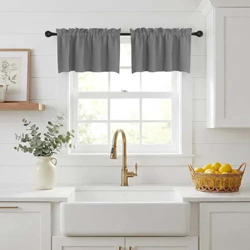 Miniatura 65 de NICETOWN Home Fashion - Cortinas de cocina con bolsillo para poste, cenefa festoneada a medida, cenefa festoneada sólida para ventana de Marrón