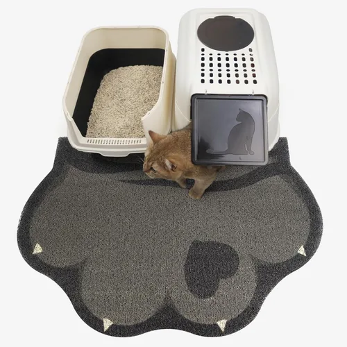 Miniatura 8 de Bonita alfombra de arena para gatos de 24 x 19 pulgadas, tapete para caja de arena, suave para patas de gatito, fácil de limpiar, antideslizante