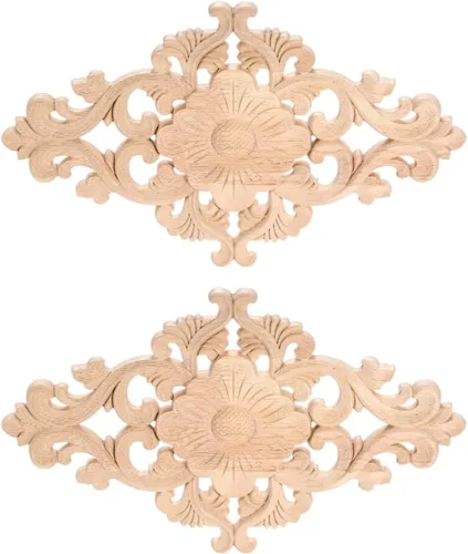 Miniatura 18 de Apliques tallados en madera, 2 piezas de adornos decorativos de madera, MUXSAM calcomanías de centro de muebles sin pintar para gabinete, tocador