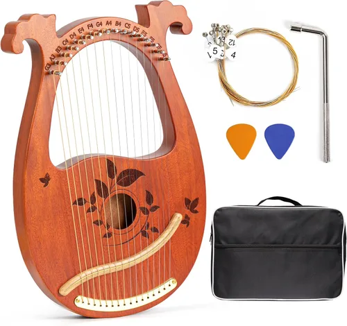 Miniatura 5 de Lyre Harp - Juego de 16 cuerdas de metal de repuesto con 20 remaches huecos de latón dorado 16 cuerdas de arpa de lira con remaches