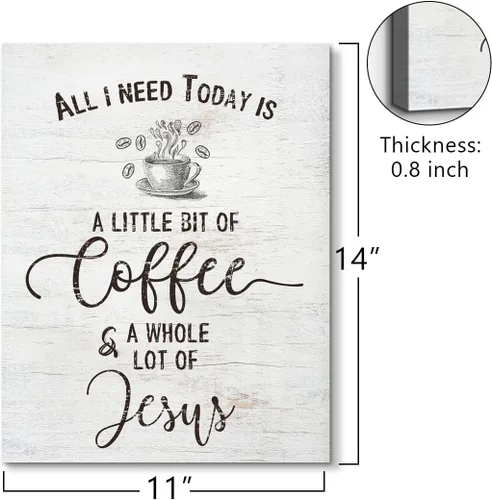 Miniatura 2 de Letrero inspirador de café cristiano, decoración de cocina de granja, All I Need Today is a Little Bit of Coffee & A Whole Lot of Jesus Quotes