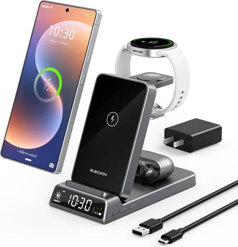Miniatura 8 de Estación de carga inalámbrica W3 en 1 para Samsung Galaxy Z Flip 7/6/5/4/3, cargador inalámbrico ELECDOV para Samsung Watch 8/7/6/5/4/3/Buds 3 Pro/2