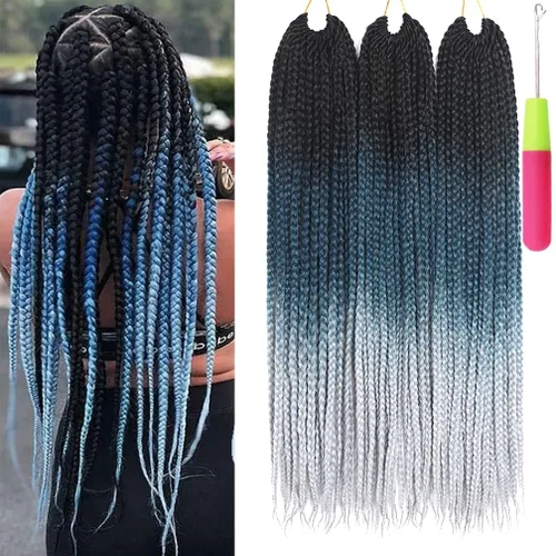 Miniatura 22 de Extensiones de cabello trenzado tipo box de 24 pulgadas, hechas a mano, para mujeres y niñas, extensiones de cabello trenzado, 24#, 3 paquetes, 22