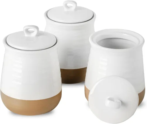 Miniatura 11 de Ceramic Food Storage Jars,25 Oz Porcelain Kitchen Canisters with Airtight Lids Set of 3,Flour Containers for Countertop,Farmhouse Decor Serving