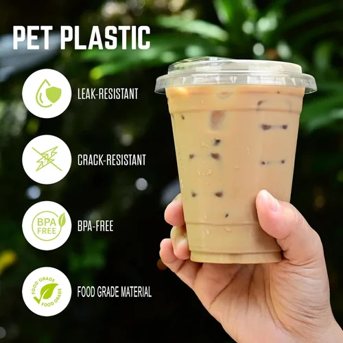 Miniatura 3 de FROZIP Paquete de 50 tazas de café de plástico de 16 onzas con tapas para sorbos, vasos de plástico transparente con tapas para batidos, café helado