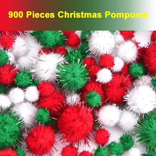 Miniatura 4 de Livder Pompones de Navidad de Glitter Rojo, Verde y Blanco, Pompones Esponjosos, Suministros para Manualidades y Decoración DIY