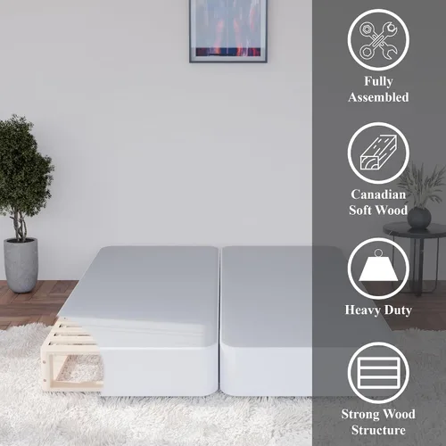 Miniatura 5 de Greaton, Somier resistente de 4 pulgadas para soporte de colchón, duradero y totalmente montado, base de madera natural para Queen, color blanco