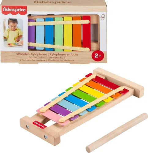 Fisher-Price Xilófono de juguete de madera para niños pequeños, instrumento musical de madera para juegos de desarrollo, niños preescolares a partir