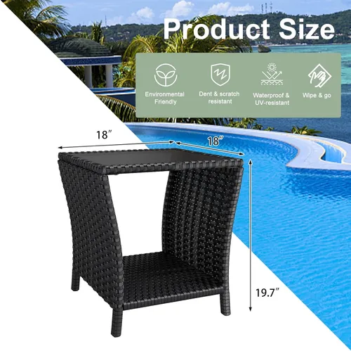 Miniatura 6 de kinbor Mesa pequeña para exteriores – Mesa auxiliar de mimbre para exteriores con estante de almacenamiento para patio, balcón y porche, ratán