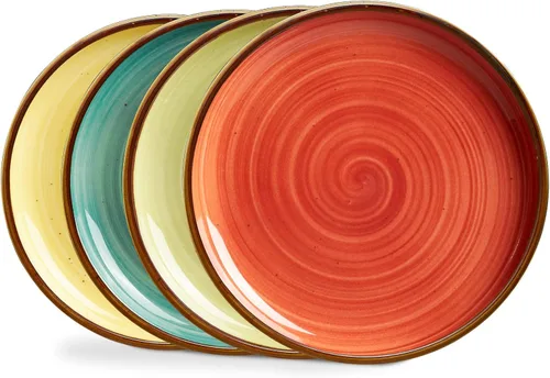 Miniatura 11 de Platos de cena de porcelana ONEMORE de 8.5 pulgadas, platos de postre y ensalada de cerámica con salpicaduras, juego de 4 platos para servir, aptos