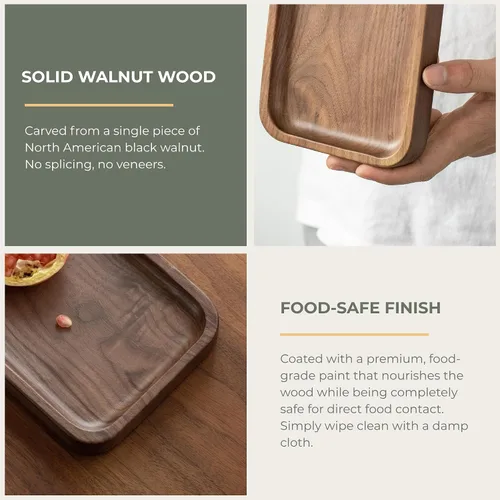 Miniatura 8 de Bandeja de Servicio Muso Nogal - Bandeja Rectangular Pequeña de Madera Maciza para Baño, Cena, Té, Café (29.97 cm x 12.7 cm)
