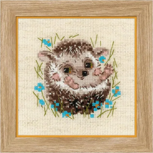 RIOLIS - Little Hedgehog 1753, kits de punto de cruz de animales 5,12" x 5,12, kits de punto de cruz para principiantes y avanzados, kit de punto de