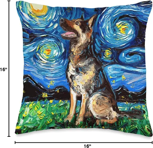 Miniatura 4 de Sagittarius Gallery Happy German Shepherd Starry Night Dog Art by Aja Throw Pillow (16.0 x 16.0 in), multicolor