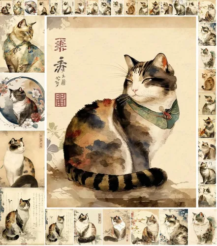 Miniatura 5 de Decoupage - Paquete de papel (35 hojas de 6 x 8 pulgadas) Art Nouveau Cat Portraits FLONZ Vintage Pictures Reprint Tarjetas para decoupage