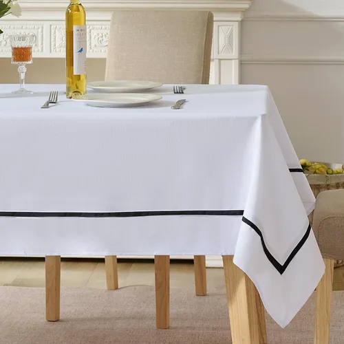 Miniatura 16 de EHouseHome Mantel de tela resistente con encaje blanco, impermeable, sin arrugas, resistente a las manchas, a prueba de aceite, para comedor
