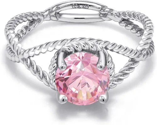 Miniatura 47 de Gem Stone King 7MM Round Gemstone Birthstone Solitaire Ring for Women Twisted Rope Band in 925 Sterling Silver Available in Sizes 5, 6, 7, 8, 9