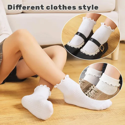 Miniatura 4 de 6 pares de calcetines con volantes para niñas, calcetines antideslizantes para bebés, bonitos y con volantes
