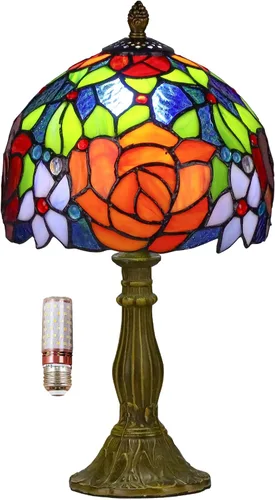 Tiffany Style Lamp Rose Flower Lámpara de mesa de vidrieras rosa roja 8 x 8 x 14 pulgadas lámpara de escritorio de oficina en casa luces decorar