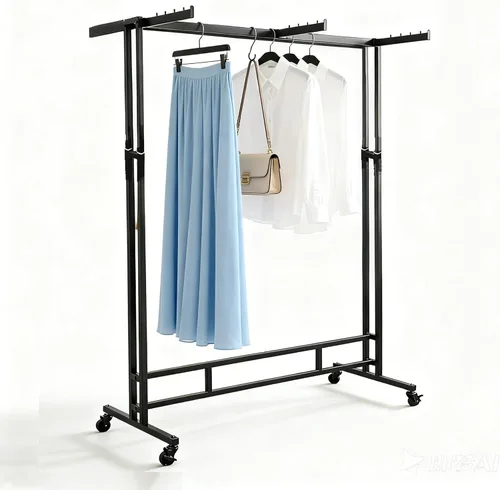Clothing Rack Heavy Duty Garment Rack with Wheels Metal Clothes Hanger Rack with Adjustable Double Rod 8 Arms Display Stand Boutique Retail Stores