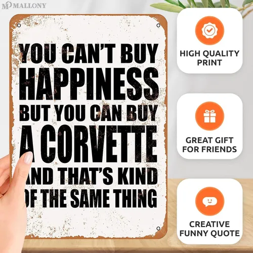 Miniatura 3 de Vfunvilleey Signs - Letrero de lata de 8 x 12 pulgadas, con texto en inglés "You Can't Buy Happiness But You Can Buy a Corbette", letrero de metal