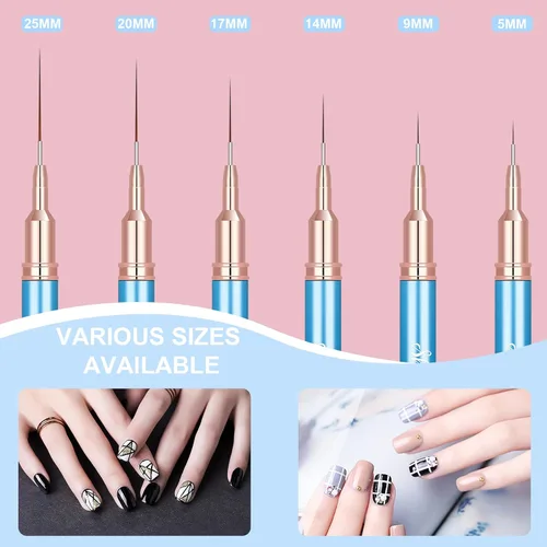 Miniatura 5 de Shince Chance - Juego de pinceles para arte de uñas, 6 pinceles de diseño de uñas para esmalte de gel, dibujo fino, pequeños detalles, pintura
