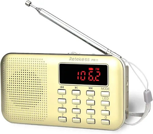 TIVDIO L-218 Radio transistor AM/FM portátil, con reproductor Mp3, bocina, admite tarjeta micro IF, color dorado.