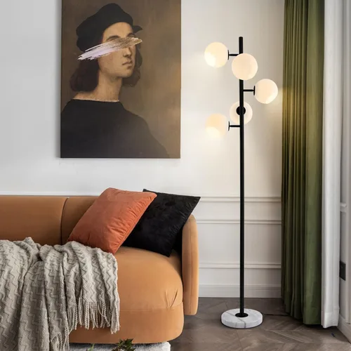 Miniatura 7 de KCO Lighting Five Globe - Lámpara de pie moderna de mediados de siglo, pantalla de vidrio de leche, acabado negro, base de mármol para sala de estar