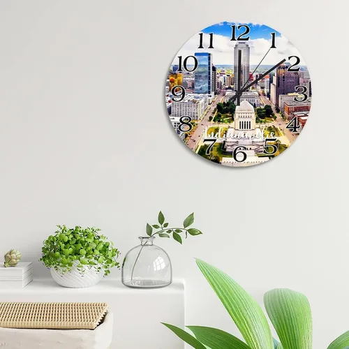 Miniatura 25 de Reloj de paisaje de Indianápolis, Indiana, Estados Unidos, reloj decorativo de viaje, funciona con pilas, 9 pulgadas, silencioso, retro, decoración