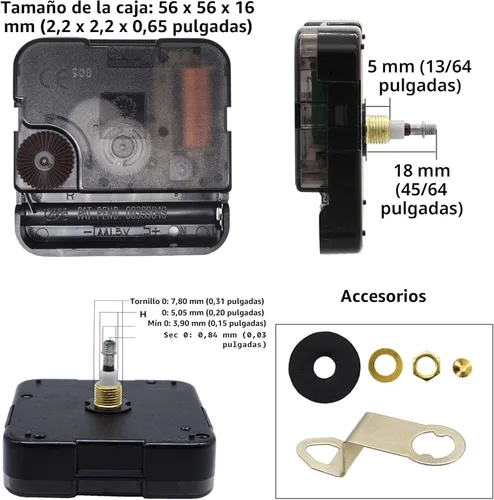 Miniatura 2 de Repuesto de reloj de cuarzo de pared para manualidades, incluye las agujas, 12888, con pilas, piezas de repuesto Negro