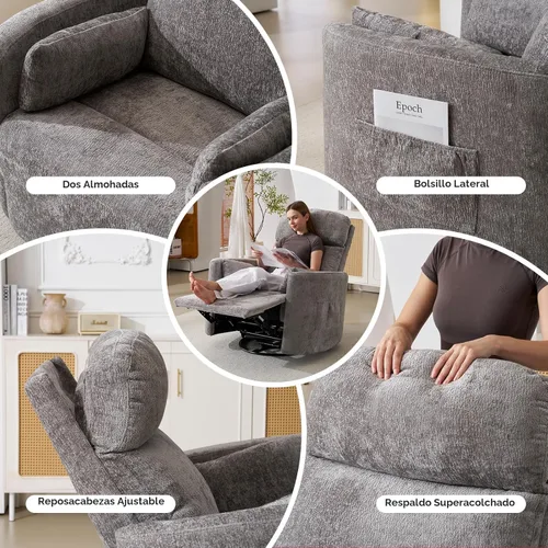 Miniatura 6 de Sillón reclinable mecedor giratorio de gran tamaño con masaje y calor, sillón reclinable giratorio para guardería con reposacabezas ajustable, silla