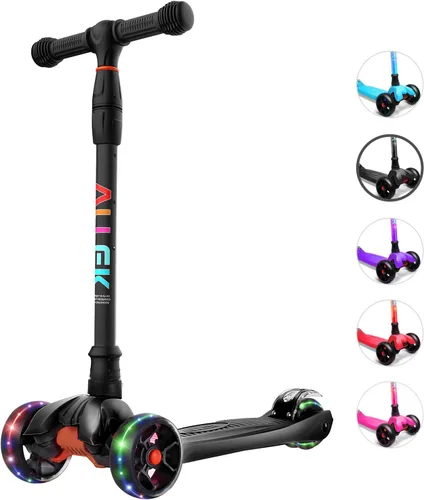 Allek Kick Scooter B02, Lean 'N Glide Scooter con ruedas de poliuretano extra anchas y 4 alturas ajustables para niños de 3 a 12 años Negro