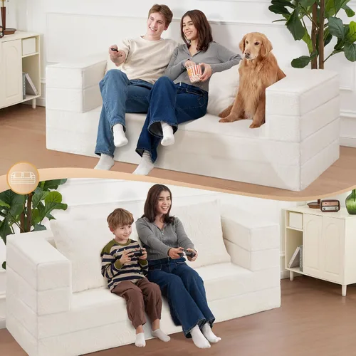 Miniatura 5 de Cama humana gigante para perro, cama 3 en 1 para perro de tamaño humano con funda de piel sintética lavable, cama grande plegable humana para Blanco