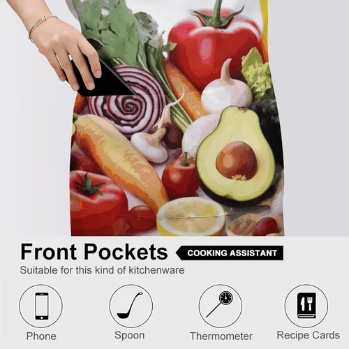 Miniatura 5 de MUSM Healthy Food Apron，Classic Vintage Funny with Pockets Aprons,Adjustable Bib Waterdrop Resistant for Kitchen Cooking Restaurant BBQ Painting