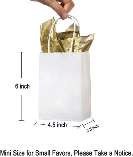 Miniatura 2 de AWELL Bolsa de papel blanca de tamaño mini con asa, bolsa de regalo de fiesta a granel, 6 x 4.5 x 2.5 pulgadas, para cumpleaños, Año Nuevo, 50