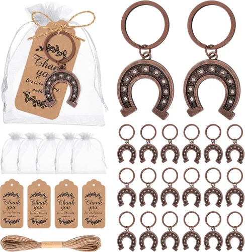 50 Pcs Lucky Cast Iron Horseshoe Bottle Opener with Kraft Tags Sheer Bags, Good Luck Keepsake for Rustic Wedding Bridal Shower Birthday Bar Cowboy