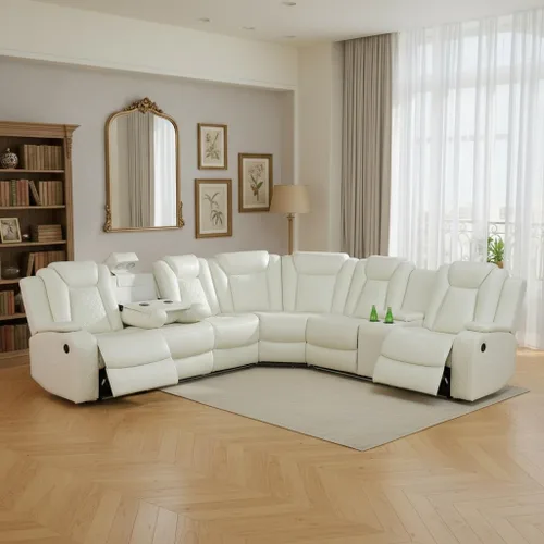 Miniatura 13 de Juego de sofá reclinable eléctrico, sofás reclinables de cuero negro, 3 piezas de sofá reclinable de cuero de aire y silla de dos plazas con luces