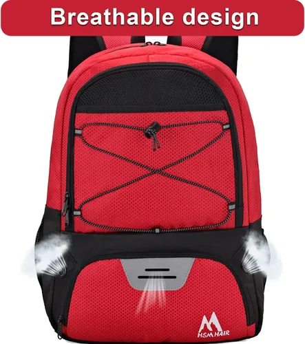 Miniatura 4 de Hsmihair - Bolsa de fútbol - Mochila de fútbol y mochila para fútbol, voleibol y baloncesto, con compartimento para pelota y tacos separados Rojo