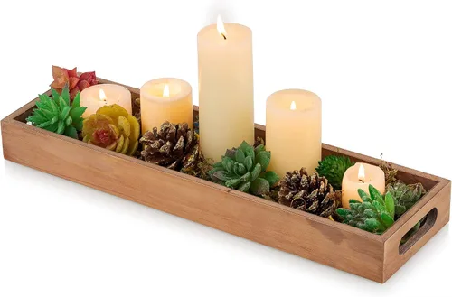 Miniatura 11 de Hanobe Bandeja de servir decorativa de madera rústica, marrón, rectangular, 16 pulgadas x 4.7 pulgadas x 1.7 pulgadas