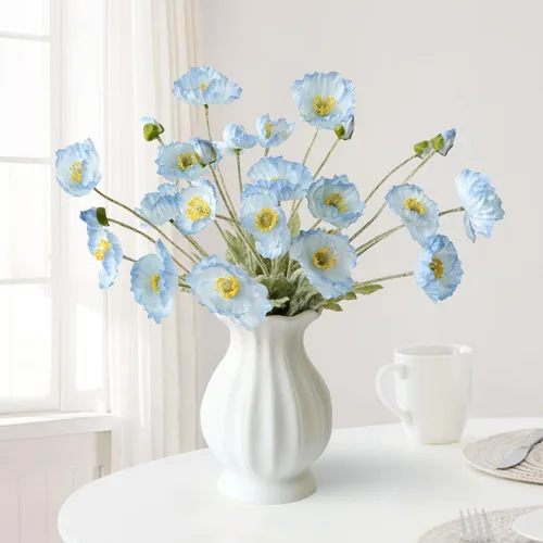 Miniatura 13 de JINWOE Flores bohemias, flores artificiales de amapola de durazno claro, 6 tallos de amapolas realistas, plantas falsas para mesa de boda, centro