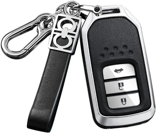 Miniatura 10 de ontto Funda de metal y cuero para llave de automóvil para Honda Civic Accord Pilot CRV HRV CRZ Fit Odyssey JED Crosstour Ridgeline Crider Spirior