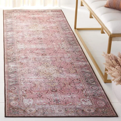 SAFAVIEH Alfombra lavable Tucson Collection - 2 pies 6 pulgadas x 4 pies, rosa y beige, antideslizante y fácil de limpiar, ideal para sala de estar,