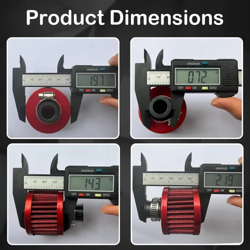 Miniatura 3 de Filtro universal de admisión de aire frío, filtro de entrada de aire de 0.47 pulgadas, respiradero turbo de ventilación de alto rendimiento para Rojo