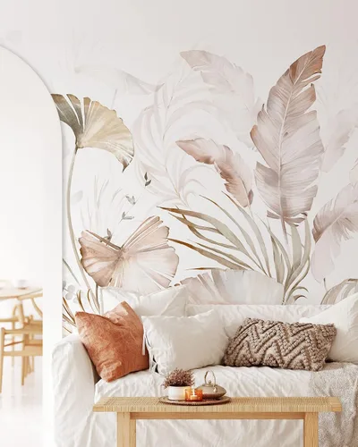 Miniatura 3 de Papel tapiz tropical beige Papel tapiz autoadhesivo extraíble para acuarela, papel tapiz tropical para despegar y pegar