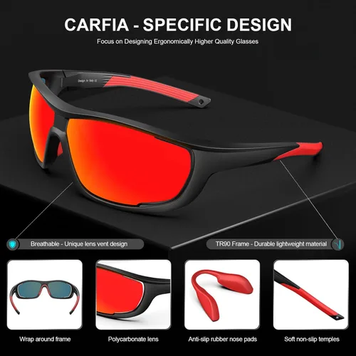 Miniatura 5 de CARFIA Lentes de sol deportivos polarizados para hombres y mujeres, lentes únicos laterales de ventilación para béisbol, correr, ciclismo 2. Marco