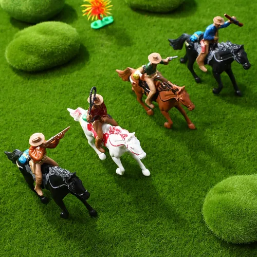 Miniatura 9 de Cowboy Toys Riding Horse Figurines: 4 piezas de figura de acción de vaquero Western Rodeo Toys - Figuras de caballos de plástico con jinete