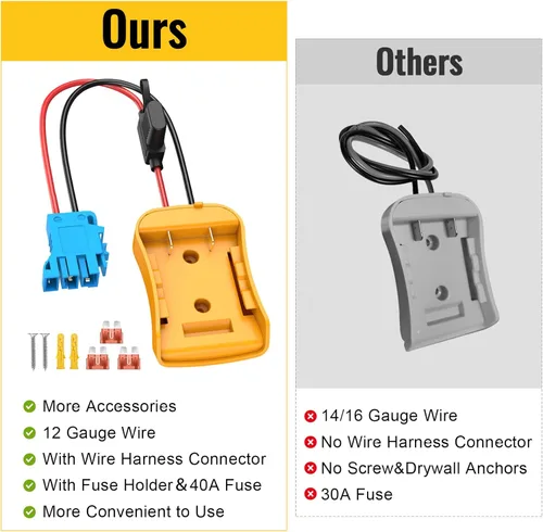 Miniatura 5 de Azocek para Adaptador de Rueda Eléctrica Compatible con Batería Dewalt de 20V con Arnés de Cable Conector Compatible con Coche Infantil Peg-Perego